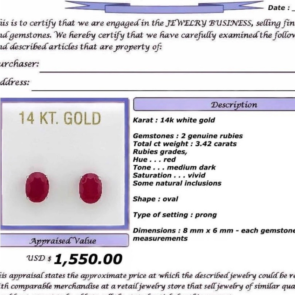 3.42ct Gold Ruby Earrings 14k Solid Gold